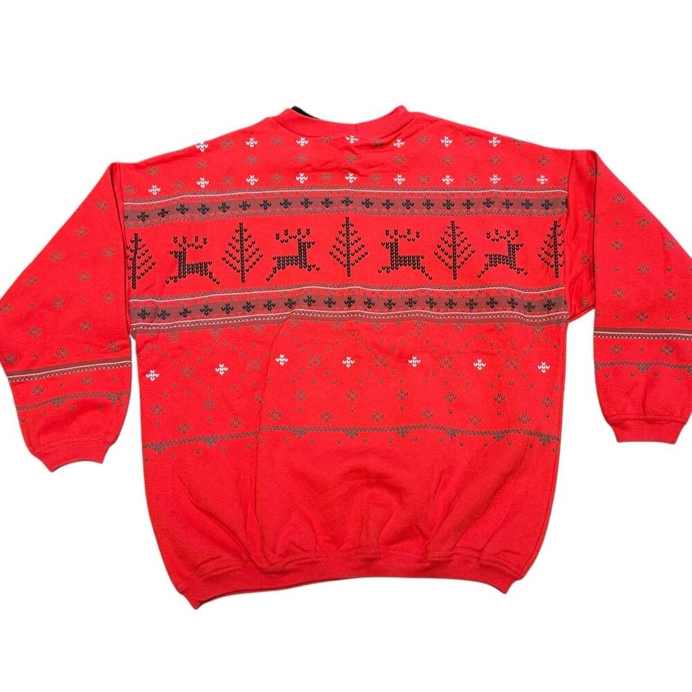 Vintage Artisans Women’s XL Red Christmas Reindeer Pattern Sweatshirt Made USA